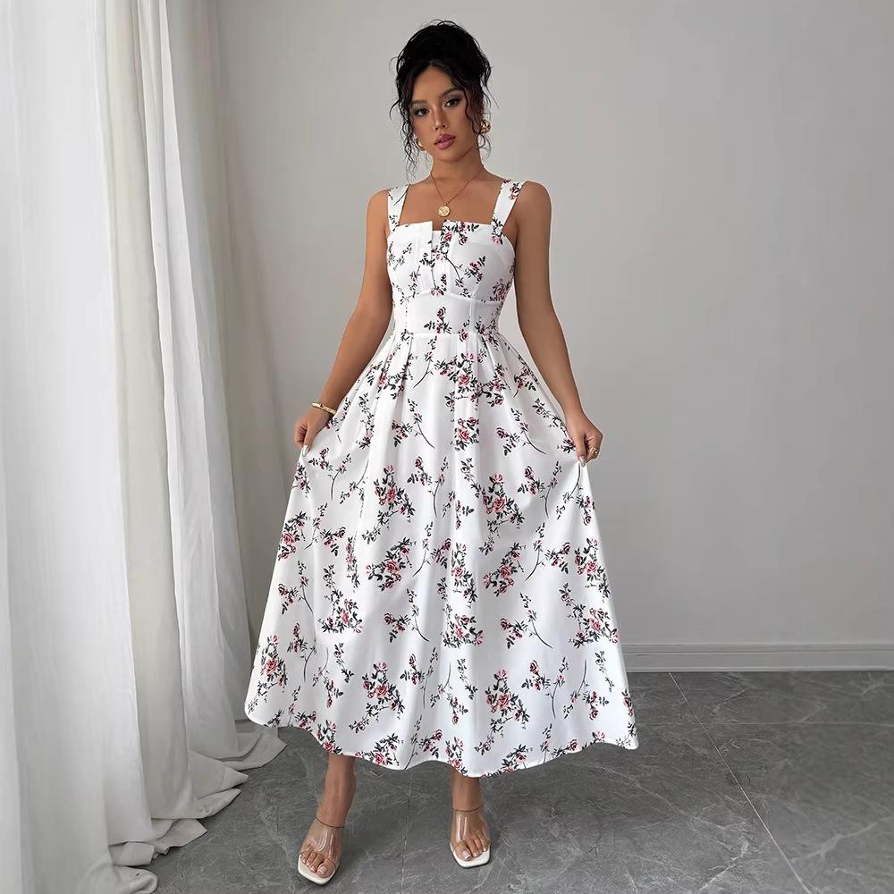 2026 European and American New Halter Suspenders, Temperament Printing To Win Fashionable Long Dresses