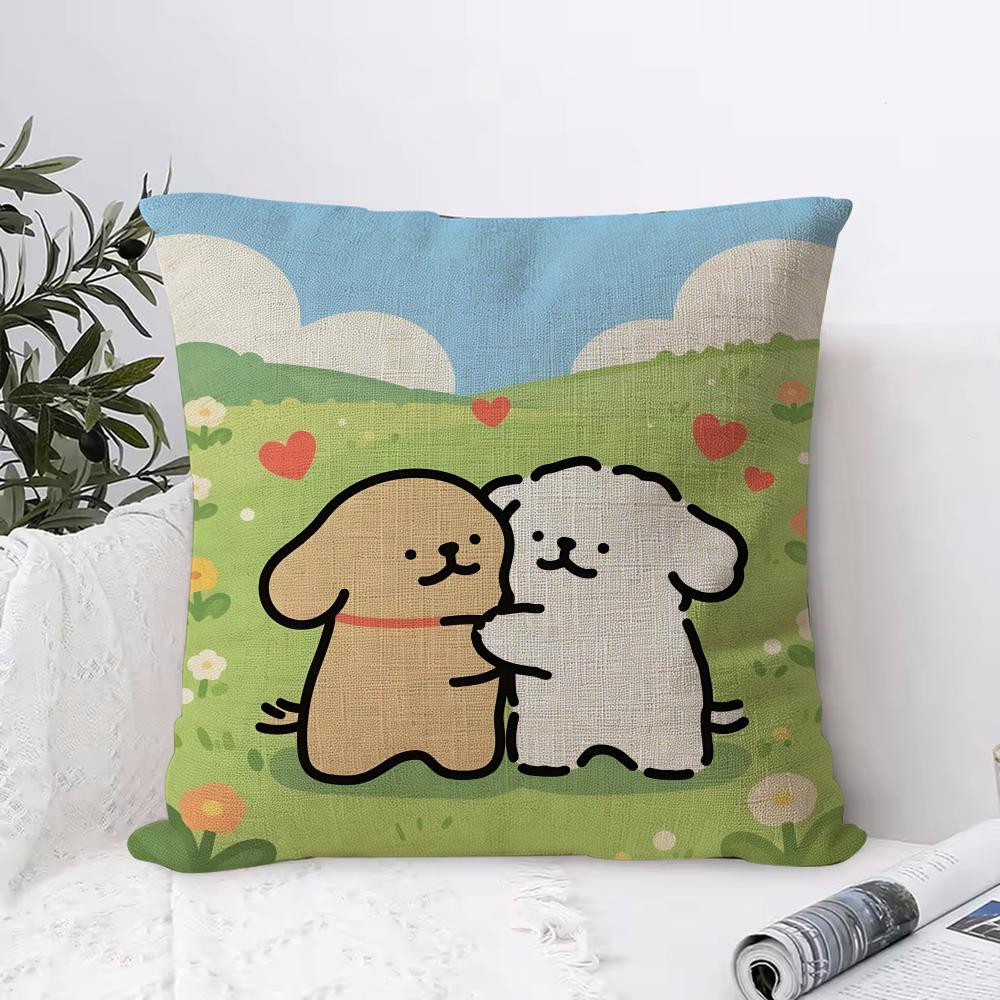 Cartoon Mmaltese Dog Lline Dog Cushion Cover Organic Linen Square Pillow Case Durable Nonallergenic And Kind To Skin