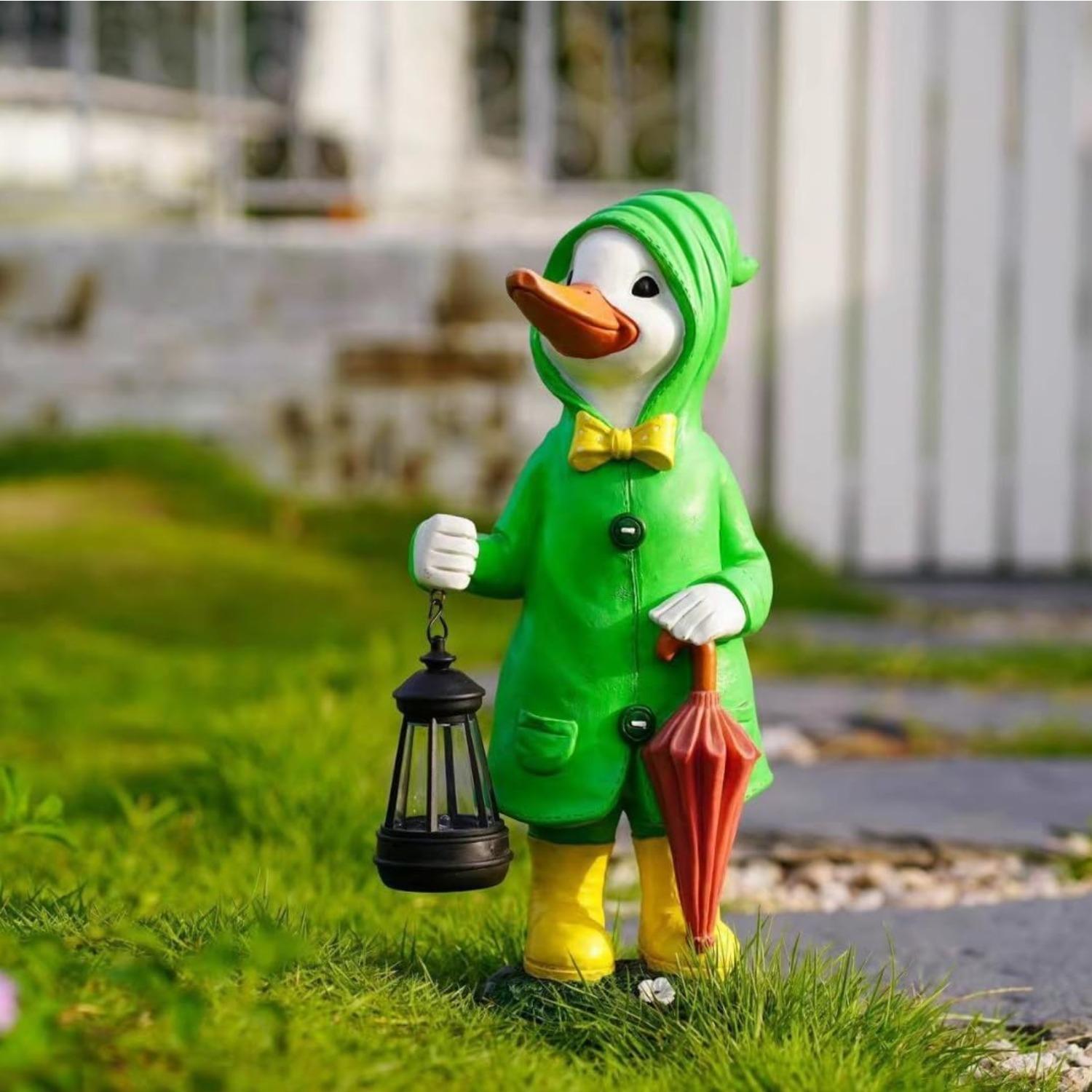 Solar Goose Garden Statue with Lantern, Resin Outdoor Goose Decor with Solar Light for Patio, Porch, Lawn, Yard & Garden Path, Waterproof Goose зелёный