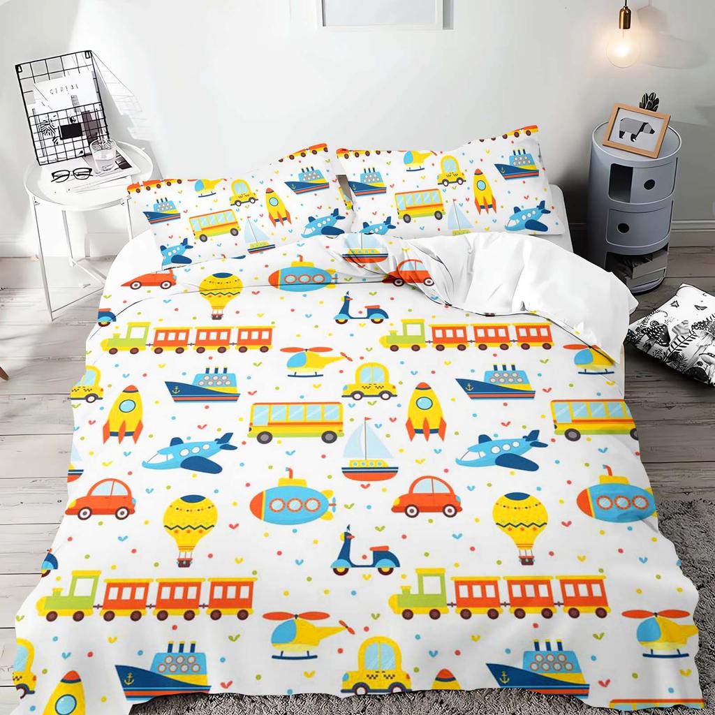 Cartoon Car Anime Bedding Set Duvet CoverPolyester Suitable For Children And Adults 3-Piece Set