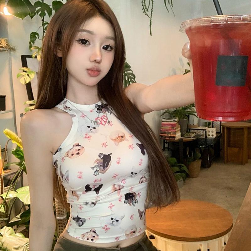 Women's Top Animal Print Halterneck Slim Sleeveless Tank Top