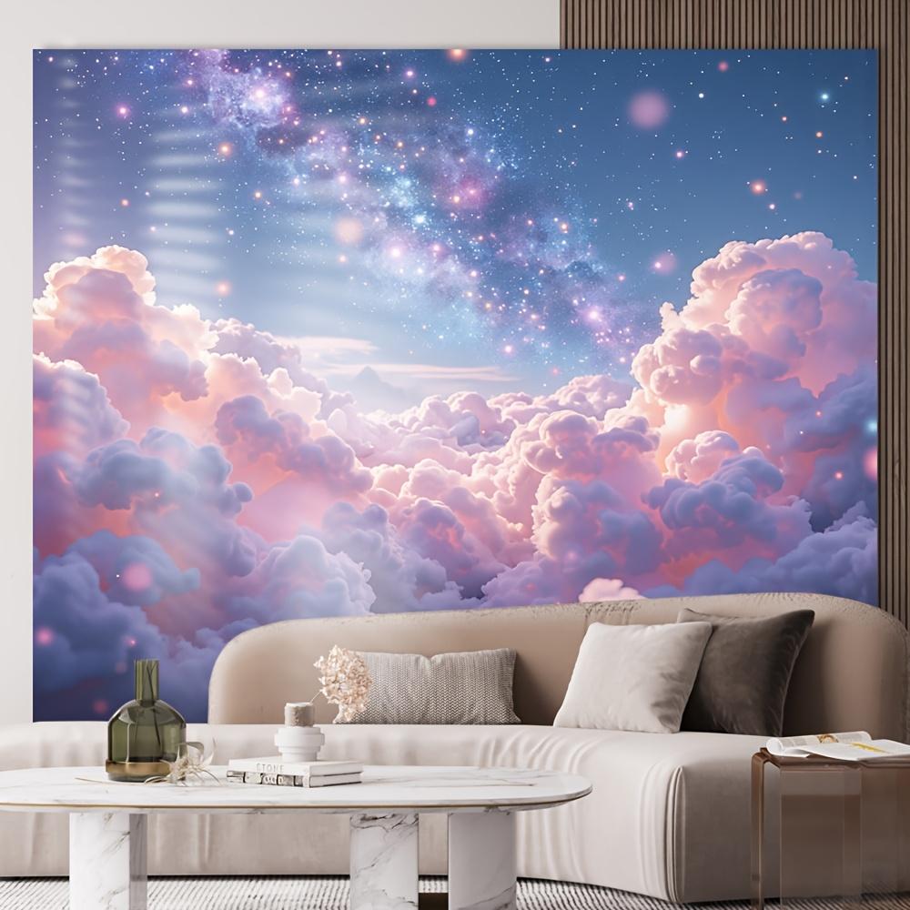 Dreamy Pastel Cloud Galaxy Tapestry, Soft Pink Fluffy Cloud Starry Milky Way Sky Aesthetic Art Wall Cloth For Bedroom Decor