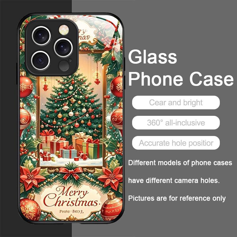 Tempered Glass Phone Case for IPhone 16 Pro Max 15 14 13 12 Mini 11 Pro XS XR 7 8 Plus Cover Merry Christmas Tree New Year Gifts