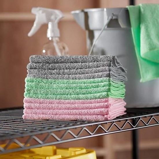 Basics Cleaning Cloth Microfiber Multipurpose Car Wash Wipe Rag 36 Pieces (40 X 30 Cm) Green Gray Pink
