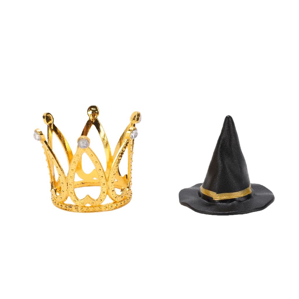 12 Set Witch Hat and Crown Cake Toppers Mini Wizard Hats Cupcake Decorations for Birthday Party Supplies Gold