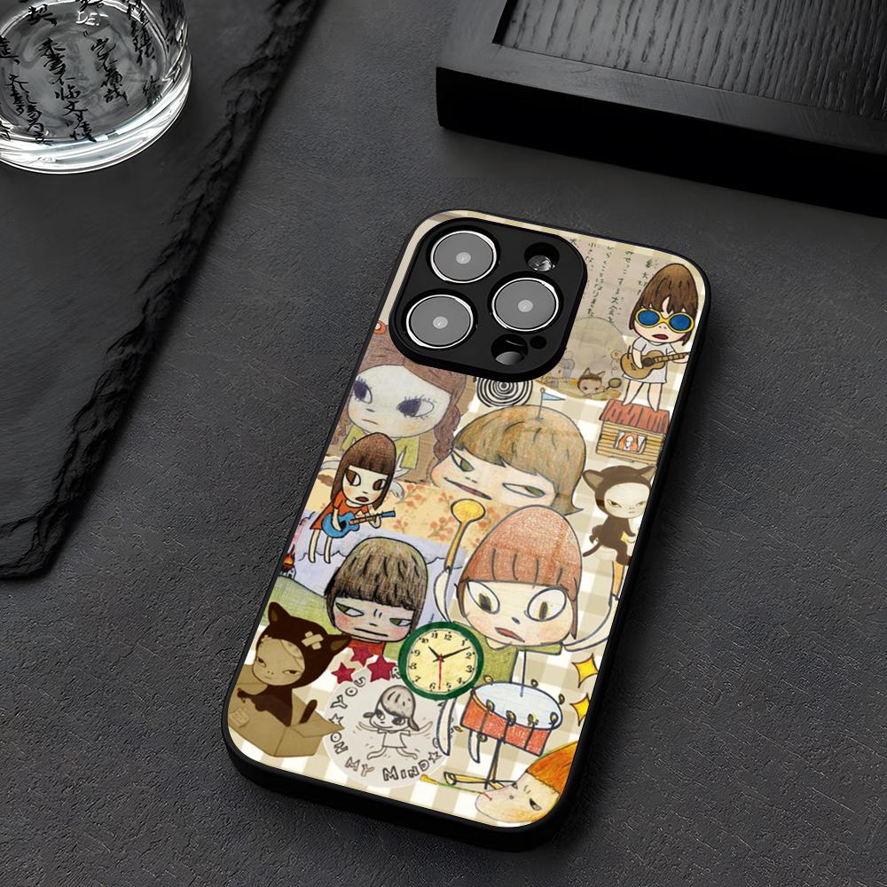 Y-Yoshitomo N-Nara Art Phone Case Glass For IPhone 12 17 15 14 13 16 11 Pro XS Max Plus Mini X XR E2020 Tempered Coque