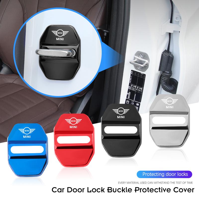 4Pcs Car Door Lock Buckle Protective Covers Zinc Alloy Cover For MINI Cooper JCW Countryman Clubman Cabrio Paceman Coupe Roadste