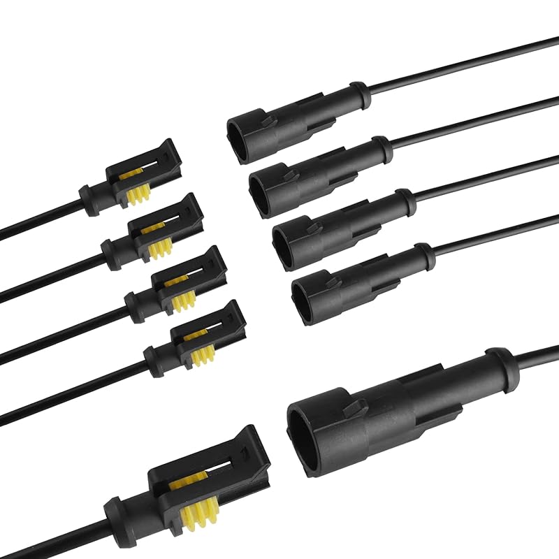 MUYI 2 Wire Connector 16AWG 5 Kits 2 Pin Waterproof Connectors With 10Cm Pigtail 1.5Mm Series Rubber Seal And Electrical Terminals