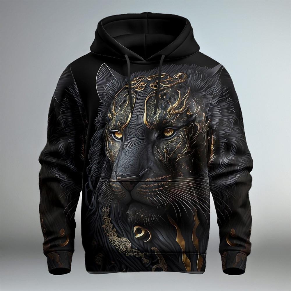 Fierce Animal Lion Pattern 3D Digital Printing Men's Fashionable Hooded Sweatshirt