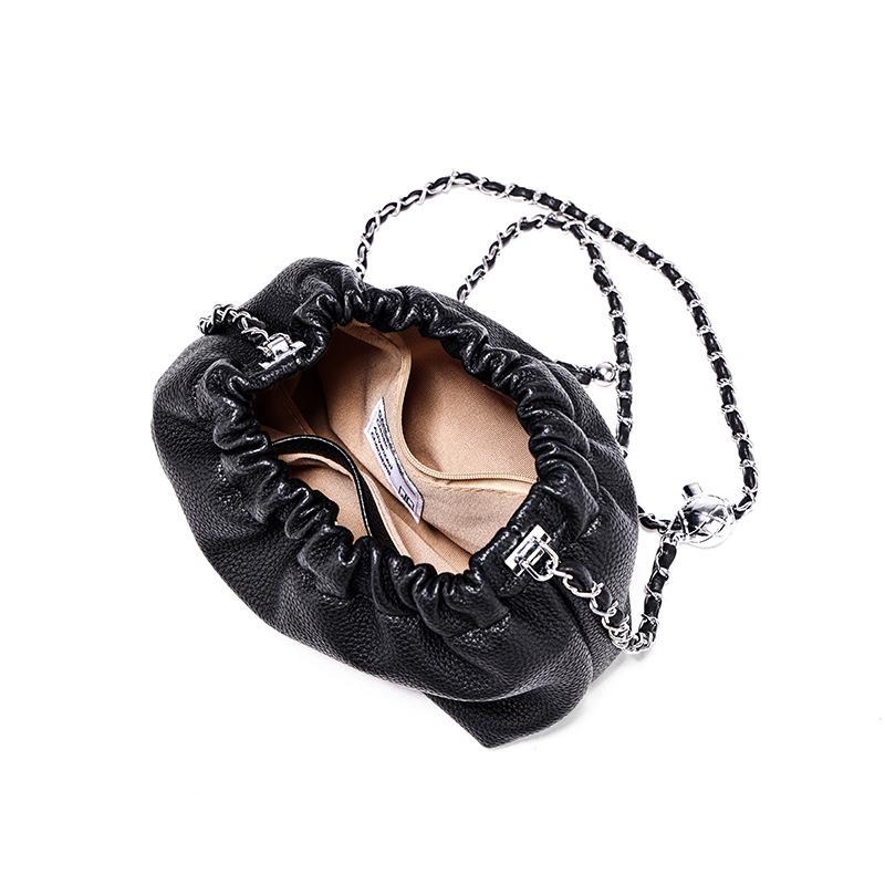 Soft leather 2024 summer new chain cloud bag, pleated soft leather women's bag, fashionable versatile shoulder and crossbody small bag