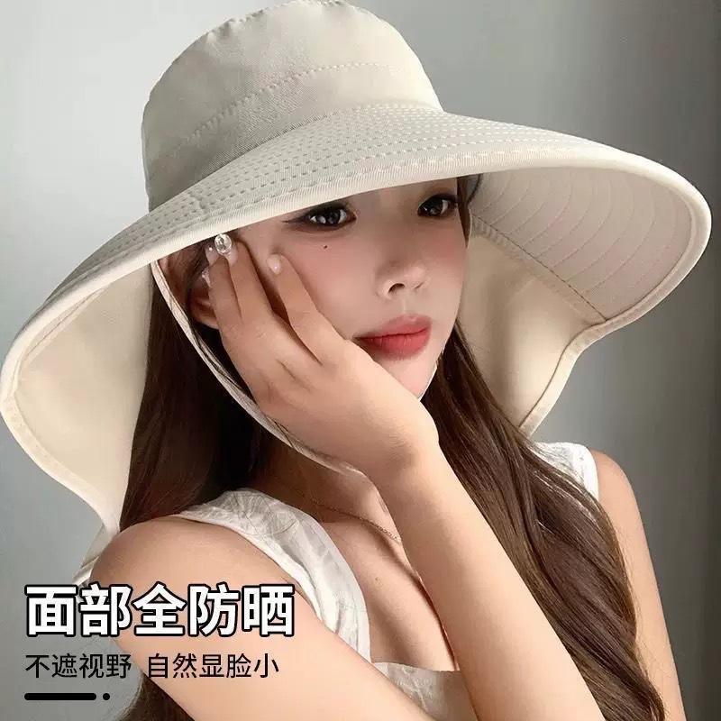 UV Protection Sunscreen Face Covering Large Shawl Sun Windproof Cycling Visor Versatile Bucket Hat Women Summer Seaside