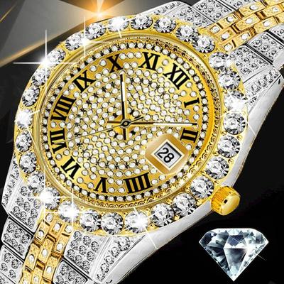 Značkové pánske veľké diamantové hodinky Luxusné zlaté hodinky 18 K zlaté hodinky Quartz hodinky Skvelé diamantové pánske Hip Hop Iced Out hodinky Relogio Masculino