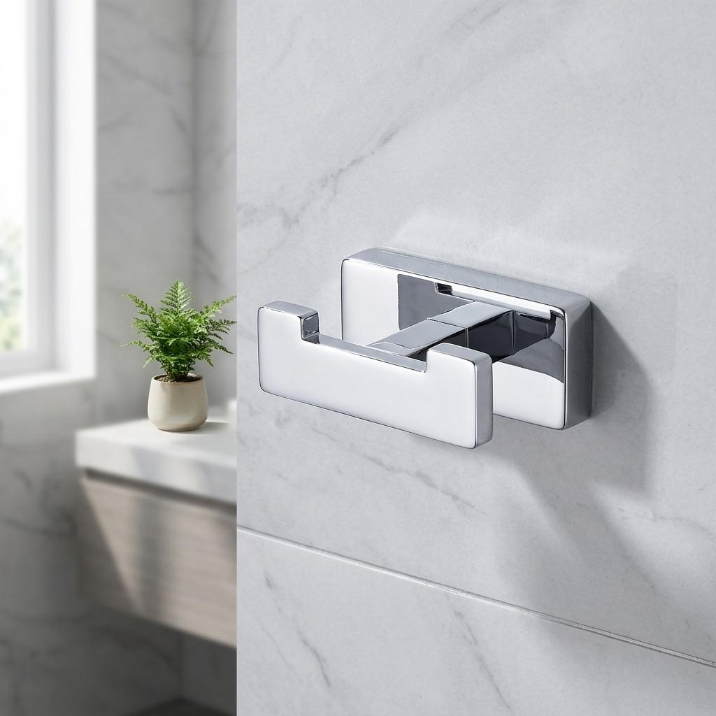 Weihao Hot Sale Chrome Brass Shower Hook Wall-Mounted Towel Hook Double Robe Hook Bathroom