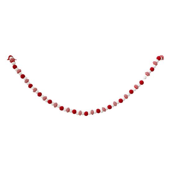 Christmas Felt Ball Garland Plush Wool Felt Ball Bead Garland Red White Pompom Bunting Banner for Xmas Tree Holiday Party Decor