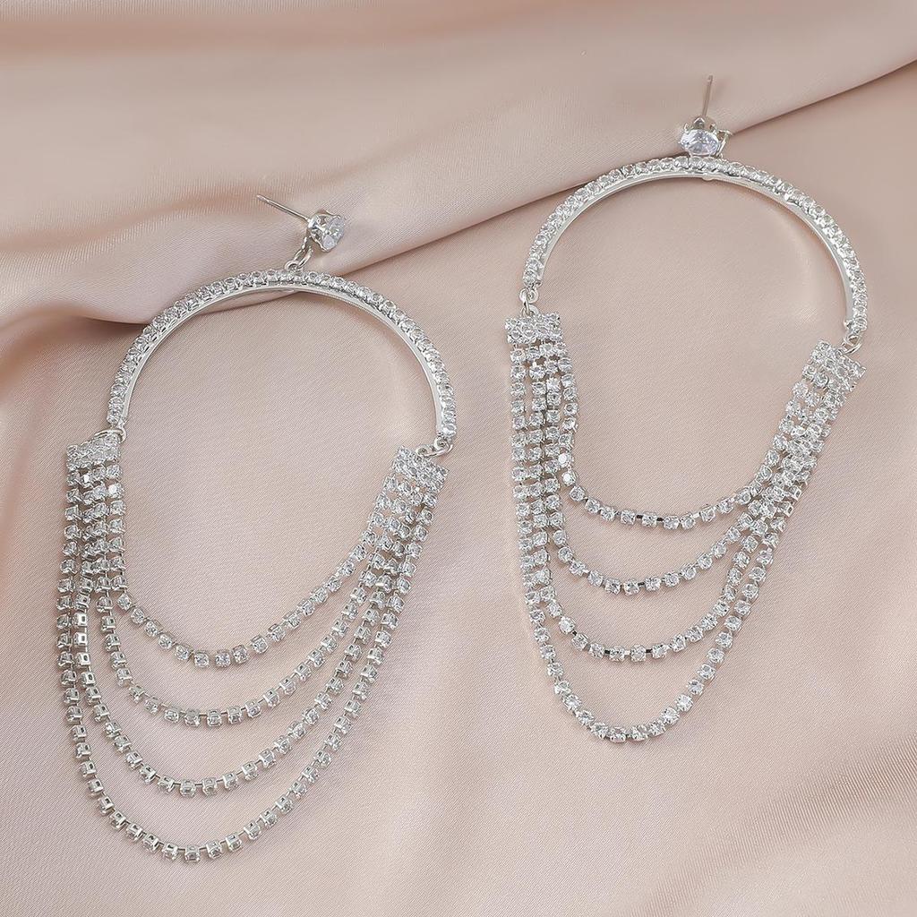 Rhinestone Tassel Earrings: Sparkling, Long, Versatile, and Chic Claw Chain Design