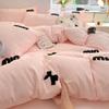 Class A bedding four-piece set solid color cotton cartoon towel embroidered quilt cover skin-friendly washed cotton student dormitory cute kit