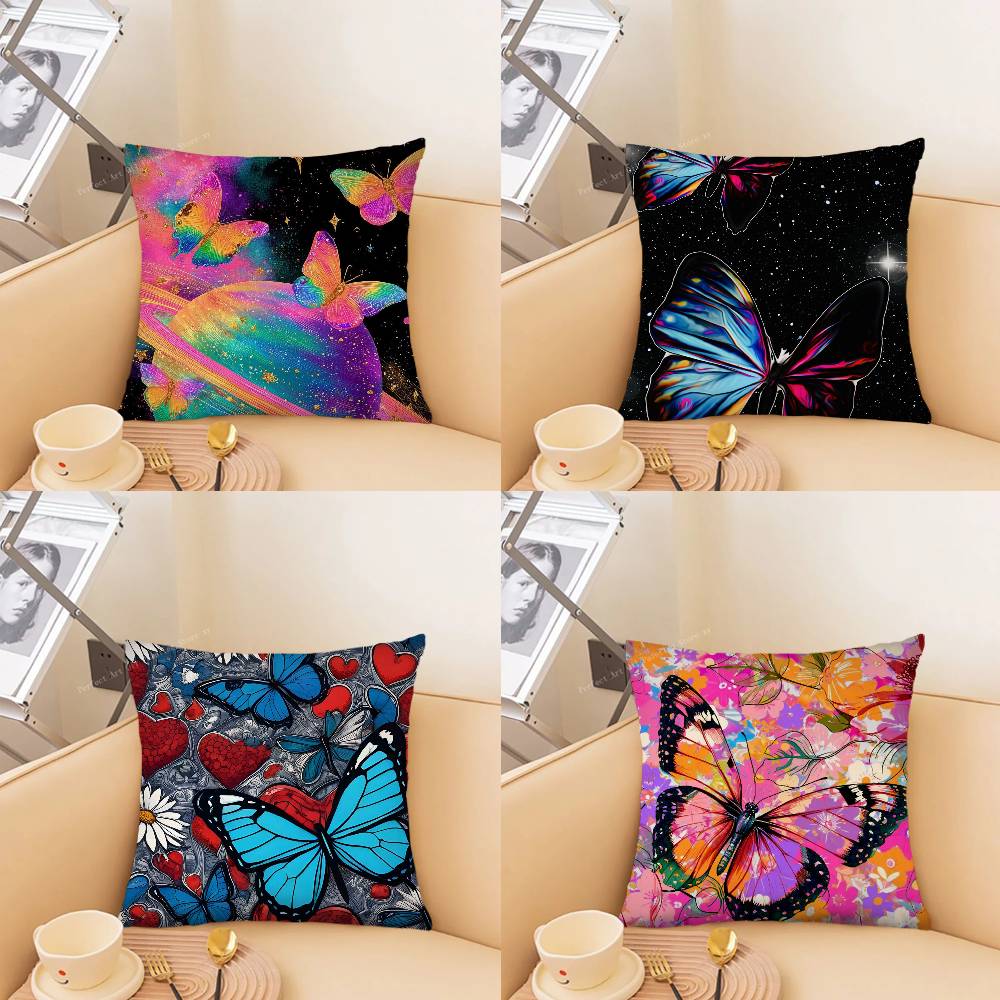 Magical Colorful Butterfly Pillow Case Fashion Square Pillowcase Bedroom Sofa Room Ins Decoration Leisure