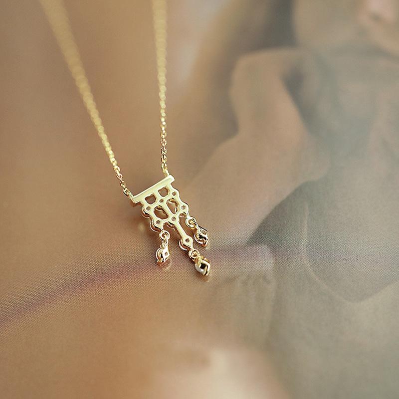 French Luxury Silver Plated 14k Gold Necklace Gorgeous Vintage Tassel Zircon Pendant Necklace For Women Jewelry