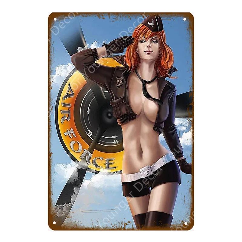 Vintage Retro Sexy Dame Pin Up Girl Malerei Blechschilder Metall Poster Wandaufkleber Bar Kaffeehaus Club Heimdekoration YI-076