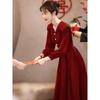 New Chinese-Style Festive Long Dress for Women, Autumn and Winter Plus-Size Elegant Red Dress for Engagement and Homecoming