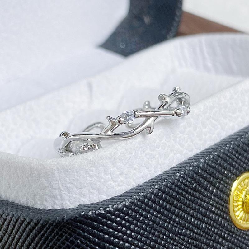 [Diamond Shadow Flower Branch] Colored Zircon Stacked Iris Branch Opening Ring Light Luxury High-End Simple Ring Adjustable opening