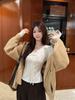 Kumikumi Pure Desire White Lace-Up V-Neck T-Shirt for Women - Autumn Slimming Casual Top