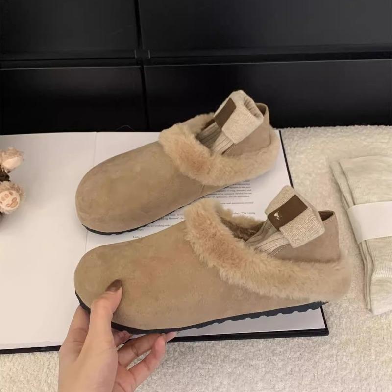 Women's Fleece Autumn and Winter New Retro Half-drag Flat Lazy Cotton Shoes