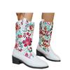 New round head embroidered flower medium tube fashion boots women's large size splicing Martin boots women