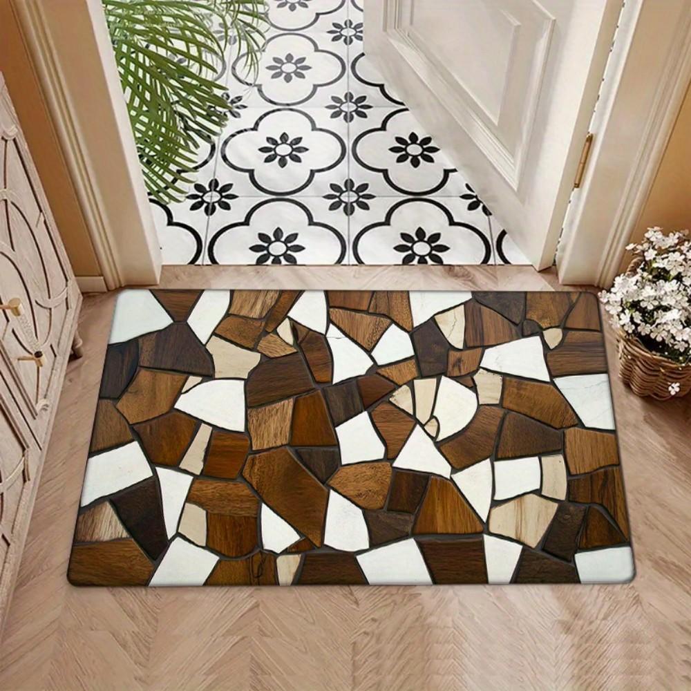 Wood Grain Geometric Abstract Design, Non-Slip Floor Mat for Entryways, Kitchens, Bathrooms, and Home Decor
