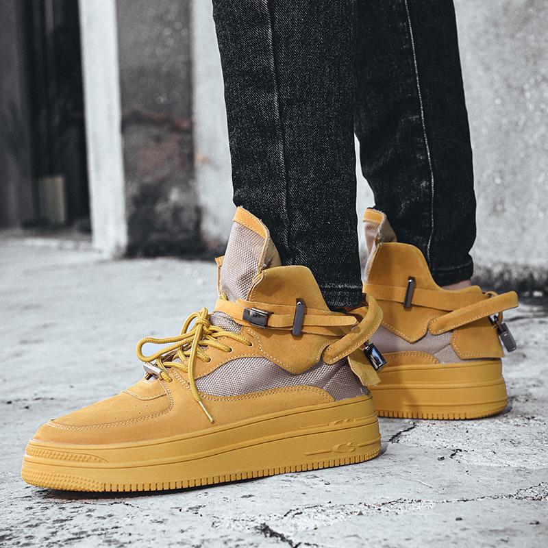

European autumn new high-top board shoes casual fashion Martin boots men s rhubarb boots Korean version tooling shoes 39