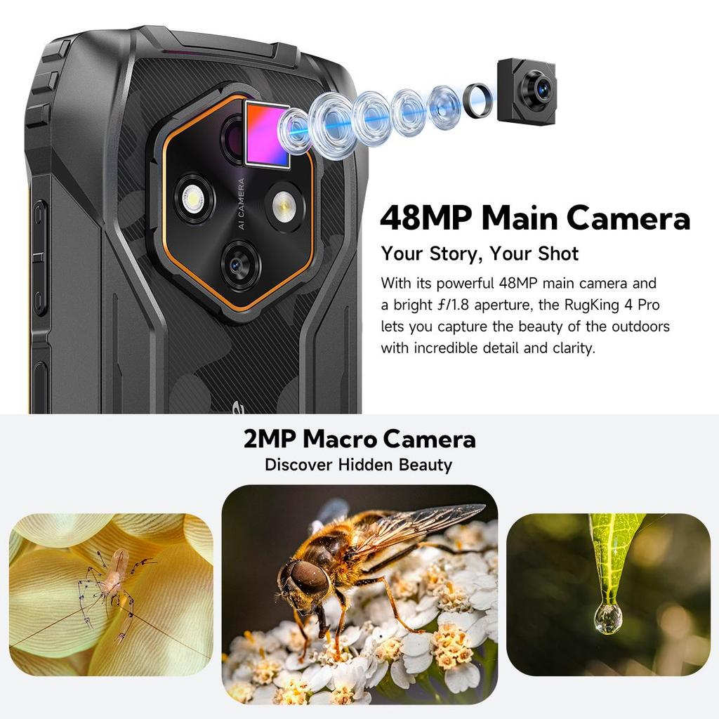 Ulefone RugKing 4 Pro 6.56" 120Hz Rugged Phone Android 15 Up to 16GB+256GB Waterproof 10200mAh 48MP Camera NFC Global Smartphone