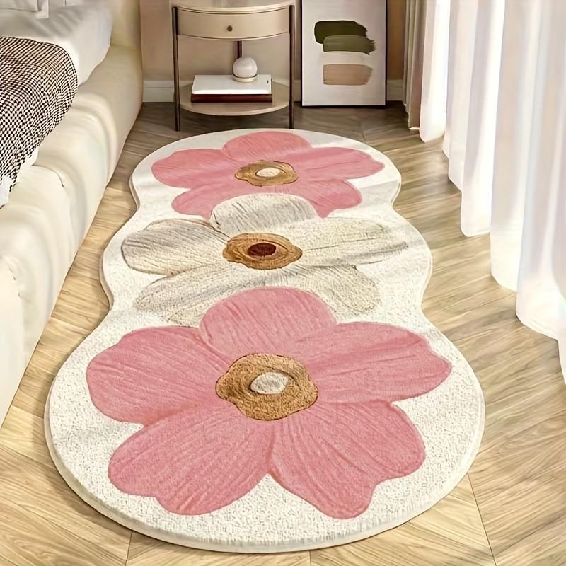 Thick, Wear-Resistant Faux Cashmere Floral Floor Mat - Ideal for Bedroom & Living Room