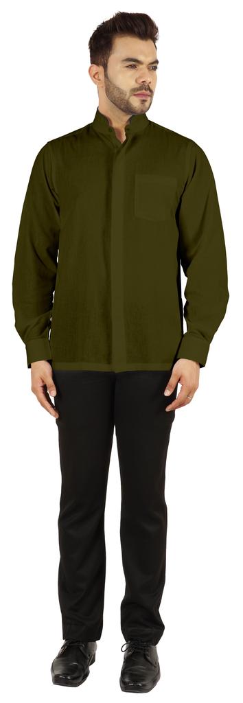 BestMan Pevná pánská košile s dlouhým rukávem pro přední čínský límec s dvojitým knoflíkem