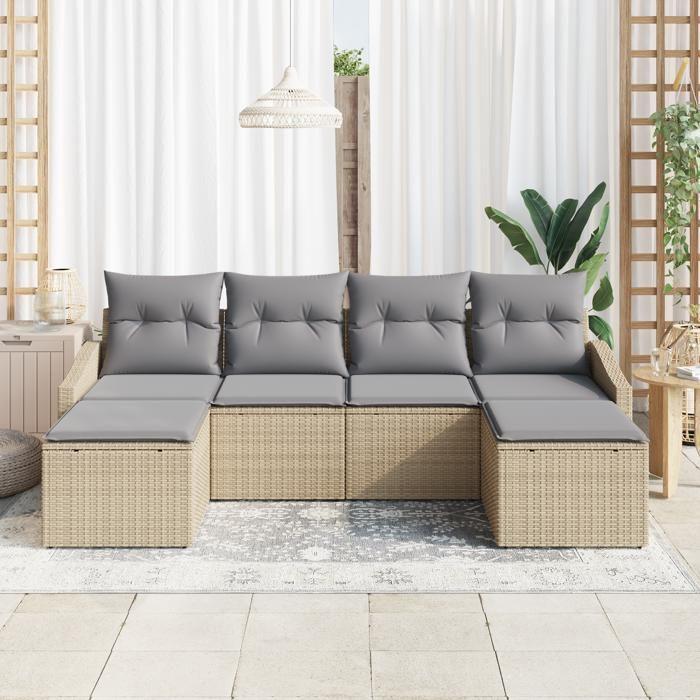 VidaXL Ensemble de dîner de jardin en 6 pièces avec coussins en rattan synthétique beige 3355499