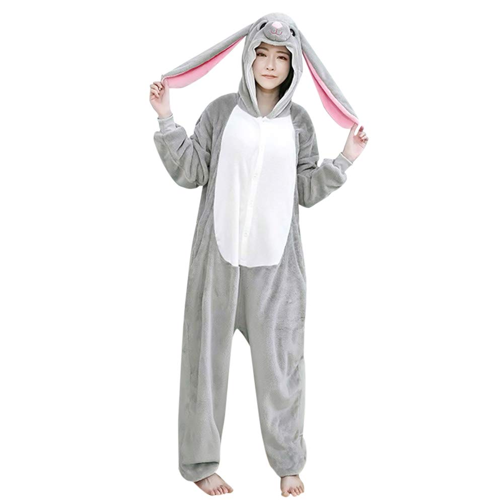 Yordearly Animal Panda Kigurumi Pajama Costume for Adults, Perfect for Cold Weather (Rabbit, Size L)