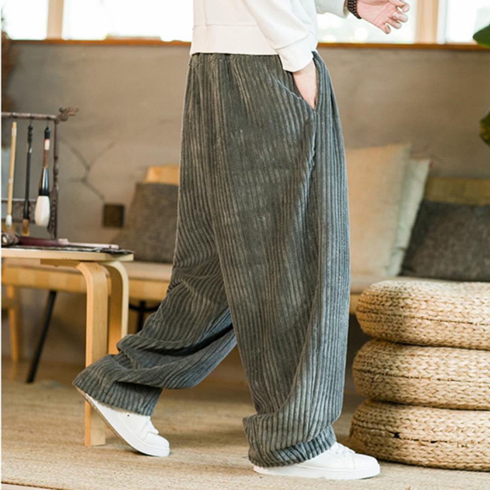 Oversized Pants Tradition Casual Autumn Wide-leg Trousers Harajuku Corduroy Streetwear Straight Pants Male Elastic Waist Loose