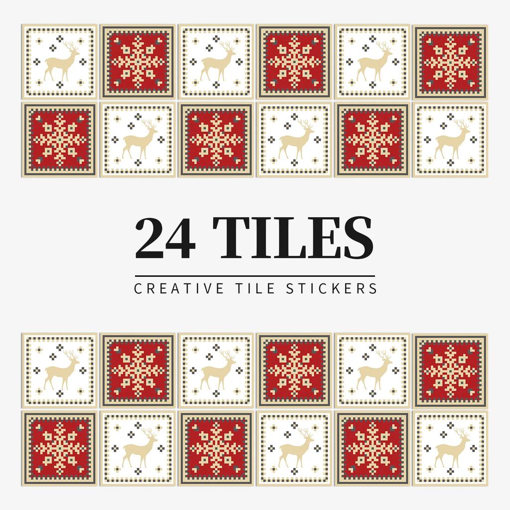 24Pcs Gray Moroccan Wall Sticker Art Water-Repellent Vinyl Peel And Stick Tile Sticker Home Decor Kitchen Bathroom