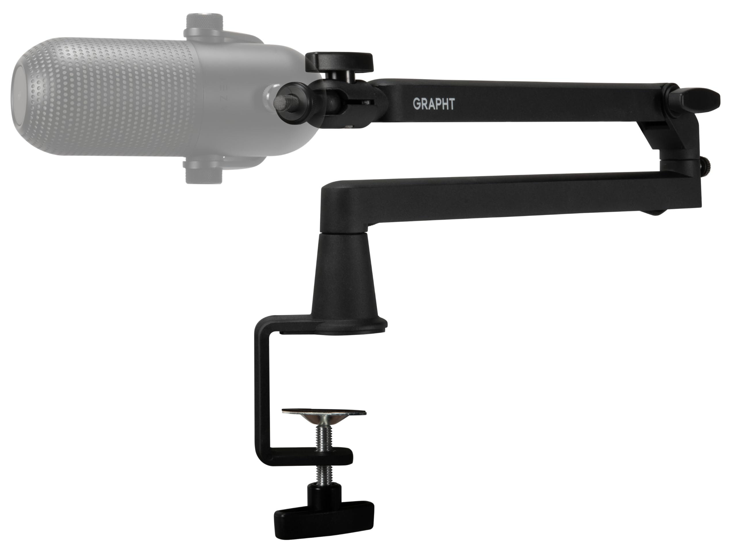 

GRAPHT Low-Profile Microphone Arm [Black] 2kg Weight Capacity, 360-Degree Rotation, Adjustable Angle, 38 and 58 Mic Clip, Clamp Type, for