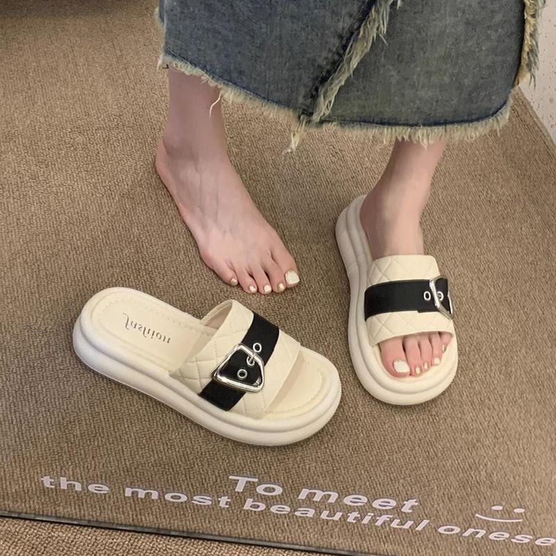 Fashion Shoes for Women Open Toe Sandals Color Spelling Slides Platform Flat Thick Roman Woman Slippers H Sandal New Style On Promotion