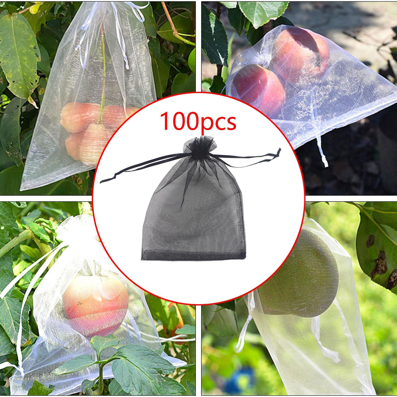 

100 шт. Защитные сумки для фруктов, черные универсальные сетчатые защитные сетки, с сетевым шнуром Height 18 cm