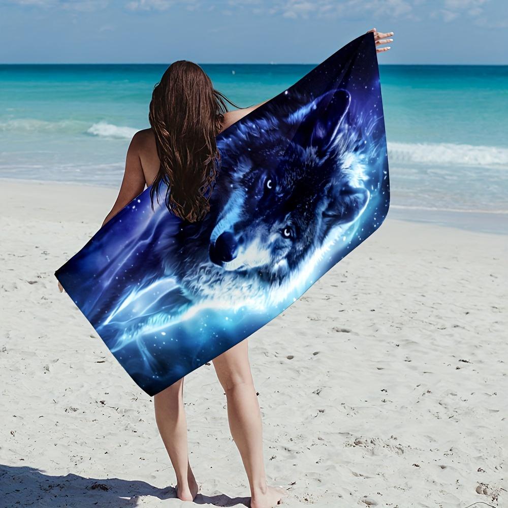 Aesthetic Cosmic Wolf Galaxy Beach Towel Picnic Mat Blanket Outdoor Indoor Decor Wild Camping Print