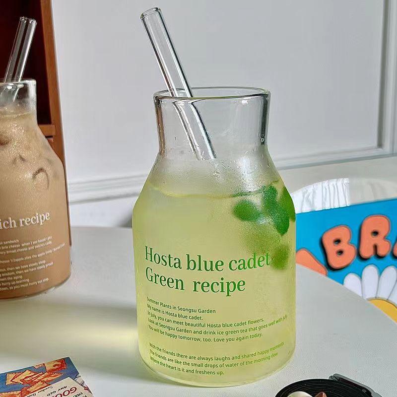 

Корейский стиль Зеленый Буквенный Стеклянный Большой Емкости Завтрак Молочный Стакан Бутылка Для Воды Чайная Чашка Кофейная Кружка Стаканы Холодный Напиток 1PCS