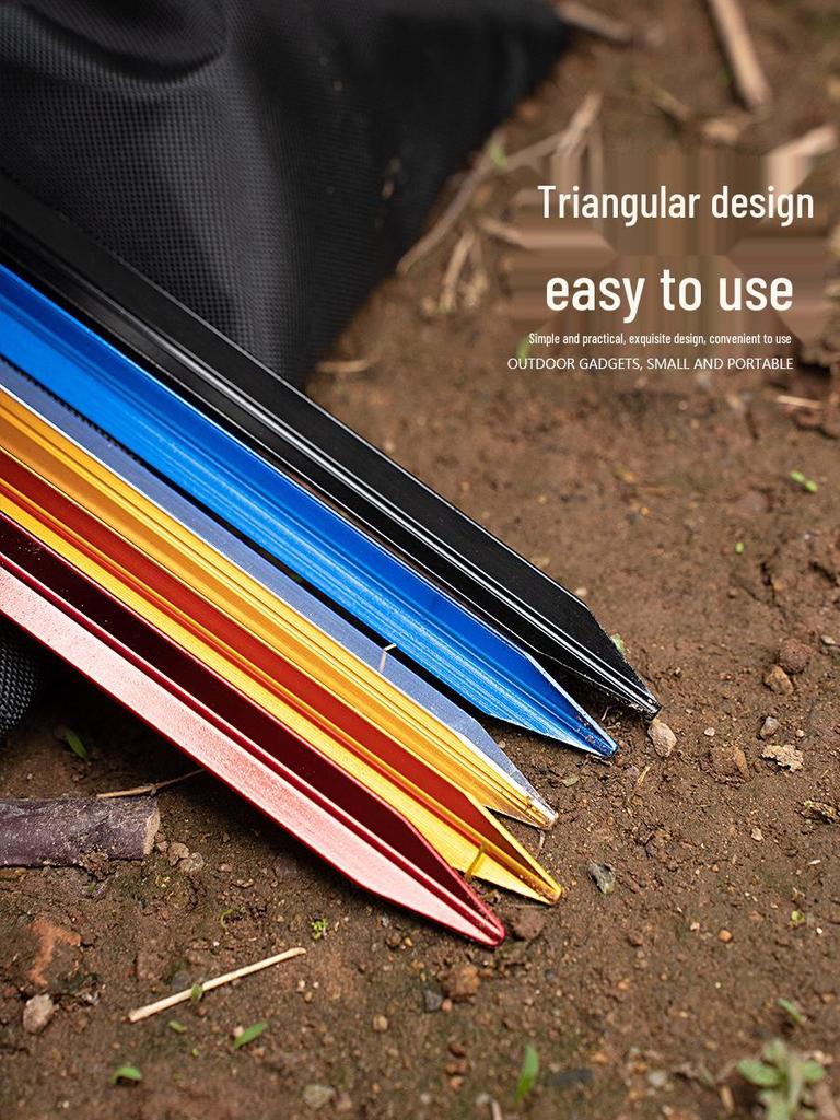 18cm Aluminum Alloy Triangular Tent Stake - Windproof & Reinforced with Rope, Outdoor Ground Accessory