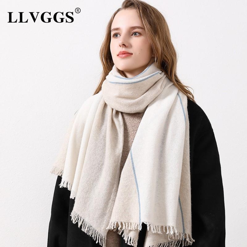 Autumn and winter pure wool women's scarf fresh and sweet knitted contrasting shawl warm versatile extended scarf