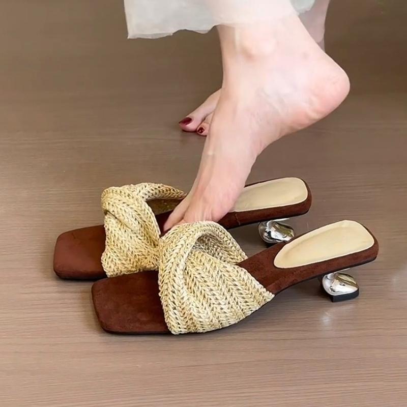

Fashion Women High Heels Slippers Fashion Dress Shoes Elegant Summer Woman Pumps Summer 2025 New Sexy Slides Luxury Sandalias De Mujer 35 хаки