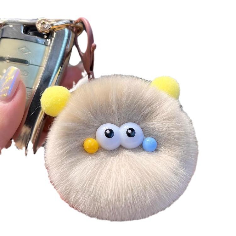 New Real Rex Rabbit Hair Small Coal Ball Car Key Imitation Buckle Pendant Pom Pom Creative Doll Book Bag Pendant Gift