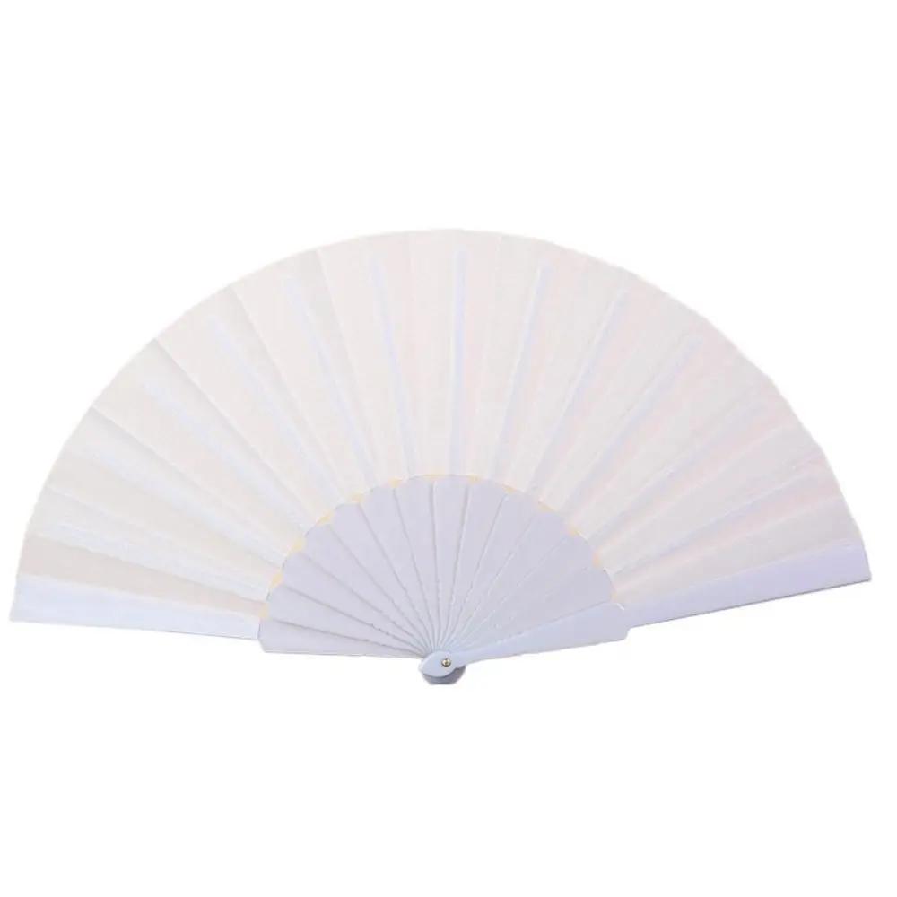Portable Folding Fan Plain Plastic Cloth Hand Fan Chinese Elegant Fabric Hand Fan for Weddings Travel Party Dancing Cosplay