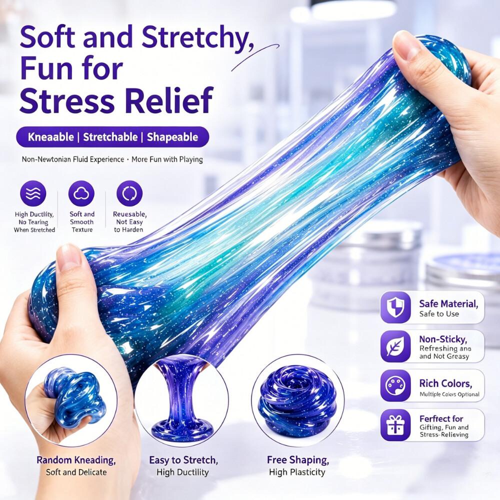 7 Colors  Liquid Mud, Slime Bubble Gel Stress Relief Toy, Elastic Glass Transparent Crystal Mud,  Diy Clay