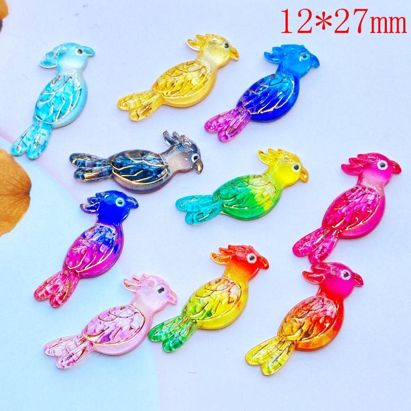 10Pcs Mini There Is A Hole Lovely Parrot Acrylic Flat Back Resin Art Supply Decoration Charm Craft Hair Bow Accessories H530