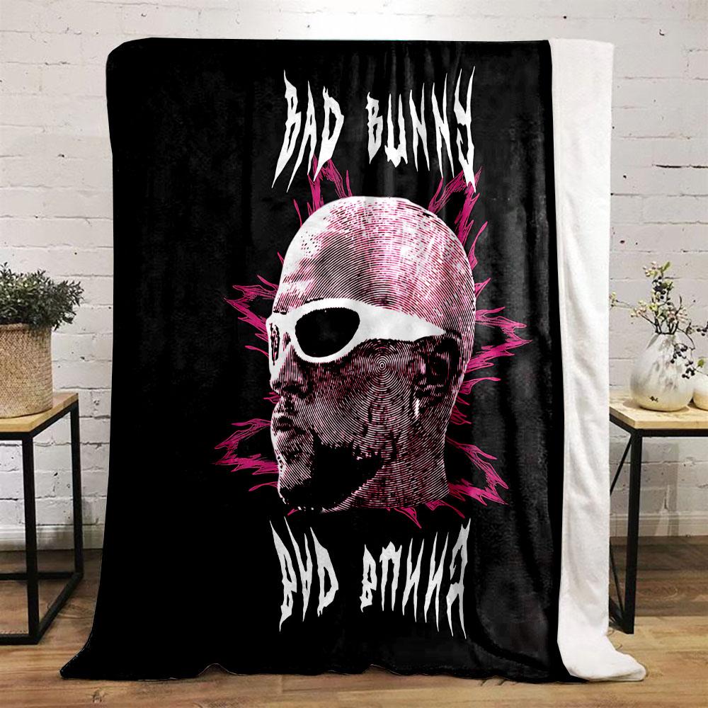 "Bad Bunny Graphic with Neon Highlights" Patterned Flannel Blanket Perfect for the Bedroom Living Room, Sofa, or a Little Nap